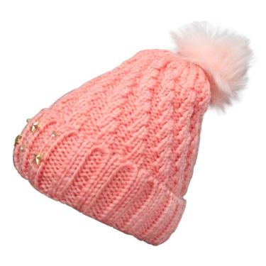 Imagem de Touca Gorro Adulto Rosa Claro Pompom Tamanho Único