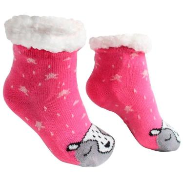Imagem de Meia Infantil Peluciada Antiderrapante Rosa Texugo 28 ao 35
