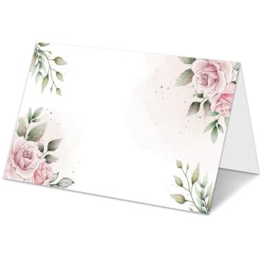 Imagem de Cartões de casamento rosa para mesa, cartões de barraca dobrados, cartões de assento para chá de panela, chá de bebê, cartão de nome de comida de aniversário para decoração de festa de recepção de chá