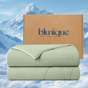 Imagem de blunique Edredom refrescante tamanho solteiro, cobertor respirável para dormir quente e suores noturnos, Q-Max>0,46 Tecnologia, verão leve e adequado para a pele, 152 x 228 cm, sálvia