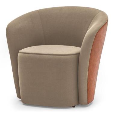 Imagem de Poltrona Sala Orgânica Petit Decorativa Veludo Couro Marrom - BRUMAGE,