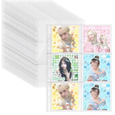 Imagem de Mogoostry Protetores de lençol A4 transparentes, 6 bolsos, 20 folhas, 11 furos, capa protetora de página de refil de photocard aberto na parte superior