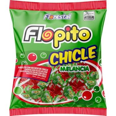 Imagem de Pirulito Florestal Flopito Giga Chicle Melancia 660g – Caixa com 24 Unidades | Recheado com Chiclete | Ideal para Festas, Revenda e Brindes