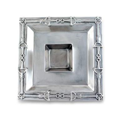 Imagem de Arthur Court Prato equestre de cavacos e molho em padrão de broca com tigela removível - Areia fundida em alumínio com qualidade artesanal polido à mão designer decoração de cavalo livre de manchas