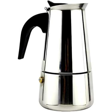 Imagem de Cafeteira Tipo Italiana Moka em Aço Inox inoxidável resistente para fogão, 300 ml com cabo, 6 Xícaras de Cafézinhos, Casa e Cozinha Premium Design Moderno Café expresso Original