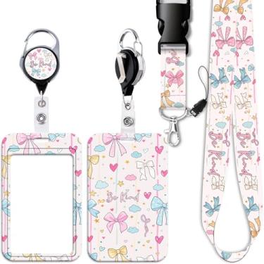 Imagem de Cordão de crachá de laço Breakaway com clipe retrátil de carretel de crachá fofo chaveiro de coração para mulheres professoras meninas enfermeiras para chaves de crachá de identificação Curise Ship