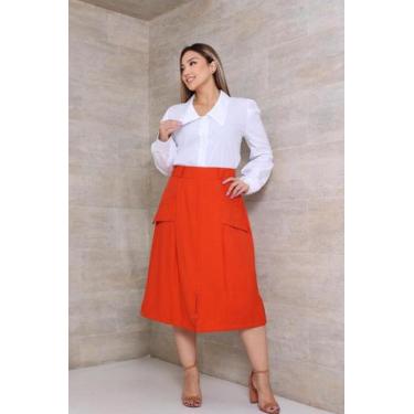 Imagem de Saia Midi Feminina Moda Cristã Tecido alfaiataria sensoriale Marrant -