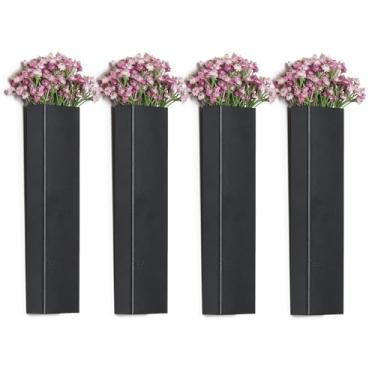 Imagem de Pretty Jolly Vaso de metal moderno boho para decoração de parede, decoração de parede, decoração de parede, para sala de estar, quarto, roxo, conjunto de 4 peças pretas