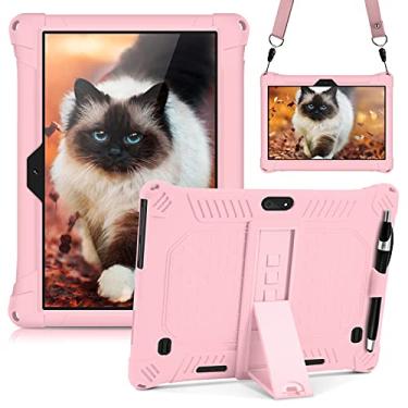 Imagem de DETUOSI Capa para tablet YELLYOUTH 10.1, capa leve de silicone macio compatível com Dragon Touch Notepad K10, ZONKO 10.1, Beyond Tab 25.7 cm, Lectrus 10.1, [caneta Stylus e alça de mão], rosa claro