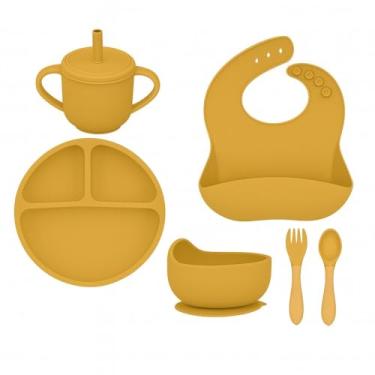 Imagem de Kit Introdução Alimentar Bebê 6 Peças Silicone – Livre de BPA, Atóxico, Antibacteriano – Colher, Garfo, Copinho, Pote e Pratinho – Seguro, Colorido e Flexível (Amarelo)