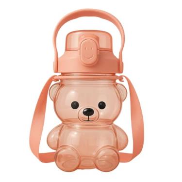 Imagem de Garrafa Infantil Urso 500ml, Tampa Antivazamento, Alça Ajustável, Design Kawaii, Livre de BPA, Azul e Rosa (Rosa)