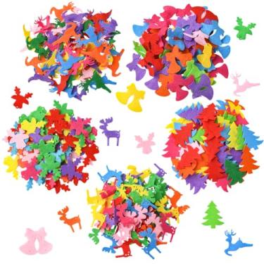 Imagem de SUNNYCLUE 300 peças, 5 estilos, enfeites de Natal, formas de feltro, aleatórias, misturadas, coloridas, não tecidas, férias, árvore de Natal, forma de cervo, ornamentos feitos à mão para decoração de