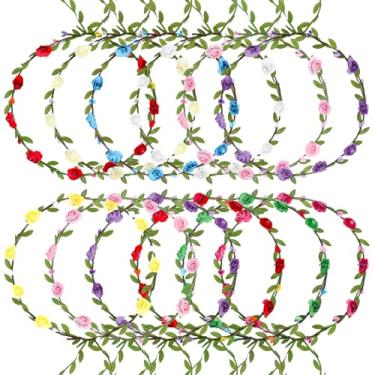 Imagem de SUBANG 12 peças de coroa de flores coloridas sortidas, coroa de flores, grinaldas, multicoloridas, tiara boêmia floral para lembrancinhas de festa de fadas de casamento