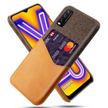 Imagem de Capa para VIVO Y20/Y20S/ Y20i,Anti-deslizamento,Proteção contra quedas de 360°,Resistência à impressão digital,Tela e caso de couro PU com 1 slot de cartão atrás-Brown