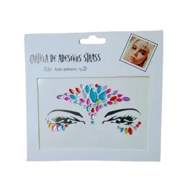 Imagem de Adesivo Para o Rosto Strass Prata Cristal "Modelo 6" Festas Carnaval -