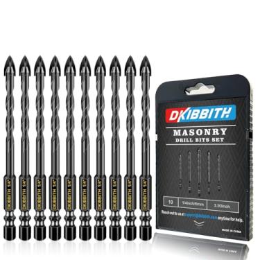 Imagem de DKIBBITH Pacote com 10 brocas de concreto de 1/4", conjunto de brocas para alvenaria, conjunto de brocas de carboneto de tungstênio de 6 mm para azulejo/cerâmica/vidro/espelho/tijolo/plástic