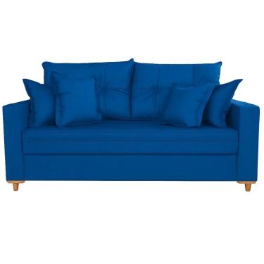 Imagem de Sofá Vicam 05 com Almofadas Soltas 3 Lugares Tecido Linho 200cm Vicam Cor Azul