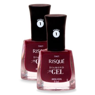 Imagem de Esmalte Risqué Diamond Gel Cor Amora Negra 9,5ml  Kit com duas unidades