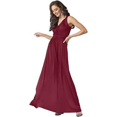 Imagem de KOH KOH Vestido longo sem mangas rodado para madrinha de casamento vestido longo para noite, Vermelho escuro carmesim, G