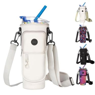 Imagem de Suporte para garrafa de água com alça para copo Stanley de 1,134 g com alça, bolsa de transporte para garrafa de água com bolso para telefone, bolso para bebidas com alça de ombro ajustável e
