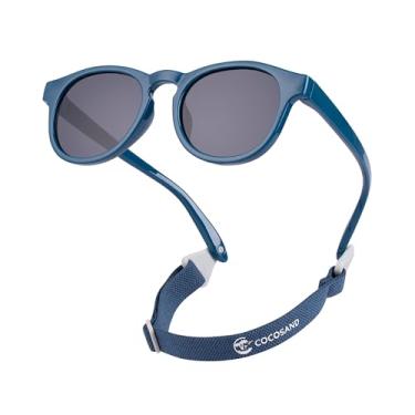 Imagem de COCOSAND Óculos de sol redondos polarizados para bebês com alça ajustável flexível para bebês meninos meninas de 0 a 2 anos, azul marinho