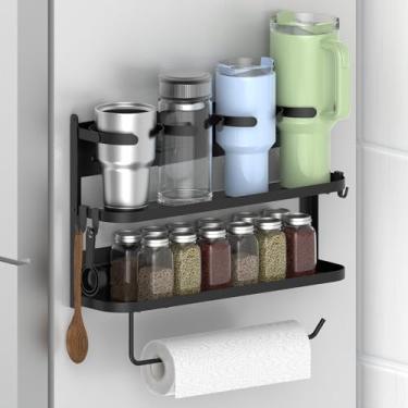 Imagem de Suporte magnético para temperos, copo Stanley com 4 compartimentos para garrafa de água com suportes de papel toalha e ganchos removíveis (preto médio)