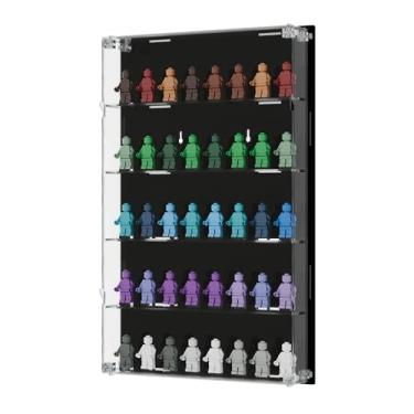 Imagem de Minifigure Display Case - Wall Mounted Display with Built-in Stands for 40 Figurines - Clear Acrylic for Lego Mini Figures, Black Background - Screws & Mounting Accessories Included 10x2.25x16.25