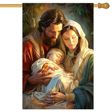 Imagem de BlissYard Bandeira de presépio da Sagrada Família 71 x 101 cm Bandeira de jardim de Natal dupla face com Maria José e bebê Jesus para decoração de varanda ao ar livre de quintal de férias cristã