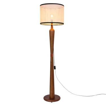 Imagem de D+MOB Luminária de Piso Elegante com Base de Madeira – Iluminação Aconchegante para Sala e Quarto (Palha C/Preto)