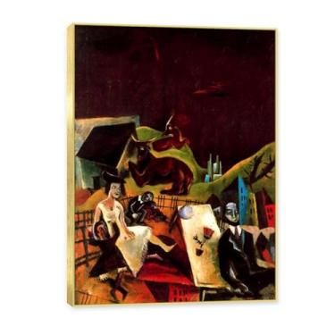Imagem de Moldura dourada. Arte de parede de pinturas famosas, (excursões em família) por Max Ernst, pôster impresso em tela, imagem de arte abstrata para sala de estar quarto decoração de casa. 50 x 70 cm