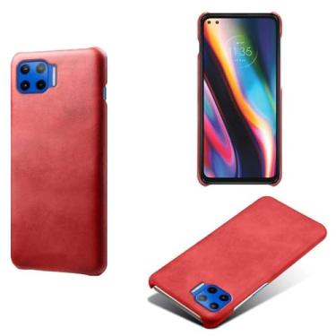 Imagem de Capa para MOTO G5 Plus,Proteção contra quedas,Casca de volta de cor sólida simples,Design de couro de imitação de plástico-Red