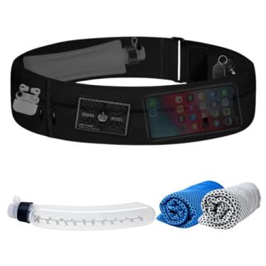 Imagem de Pochetes para mulheres e homens, cinto de corrida fino com suporte para garrafa de água, cinto de hidratação à prova d'água com suporte para telefone para maratona, corrida, treino, caminhadas