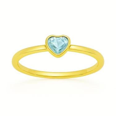 Imagem de Anel em ouro 18k coração pedra varias cores - ZAIAJOIAS, Azul, 9