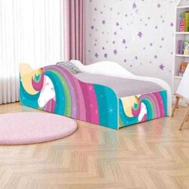 Imagem de Mini Cama Fun Unicórnio Arco Íris Infantil Com Colchão - CASA H
