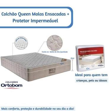 Imagem de Kit Colchão Ortobom Airtech Spring Pocket Queen 158x198x25 com Proteto