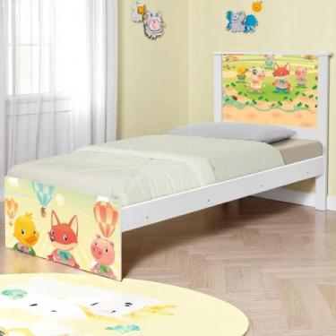 Imagem de Cama Solteiro com Cabeceira Adesivada Fazendinha Animais - CASA H
