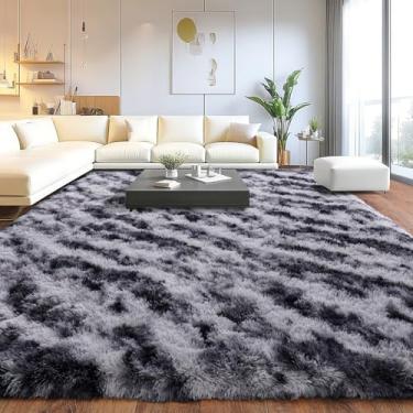 Imagem de Tapete felpudo moderno felpudo para quarto, tapete fofo de pelúcia antiderrapante para decoração de quarto de crianças, decoração de casa, tapete de pelúcia listras tie dye 1,8 x 2,5 m