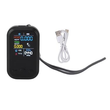 Imagem de Monitor de qualidade do ar CO2 Detector TVOC Tester Smart Portable 5 em 1 Analisador multifuncional de qualidade do ar interno para sala de aula de escritório em casa (Preto)