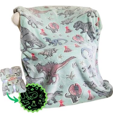 Imagem de Cobertor de dinossauro: brilha no escuro, aconchegante, macio, quente, cobertor de lã de dinossauro para meninos e meninas com T Rex, velociraptor, pterodáctilo e mais, 127 x 152 cm (oliva)