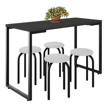 Imagem de Mesa De Cozinha Bistrô Porto Preto 120cm Com 4 Banquetas Industriais Maviê Branco/preto - Mpozenato