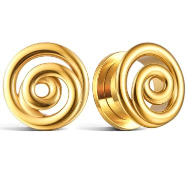Imagem de Casvort 2 peças hipoalergênicas 0g-5/8 chiques túneis de orelha em espiral 316 aço inoxidável cirúrgico confortável parafuso atrás alargadores de orelha piercings corporais joias, 14mm (9/16''), Metal