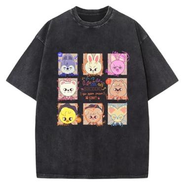 Imagem de JUNG KOOK SKZ Camiseta Kpop Tees Felix Bangchan Hyunjin Leeknow Changbin Seungmin Tops para homens e mulheres, 01 Preto, XG