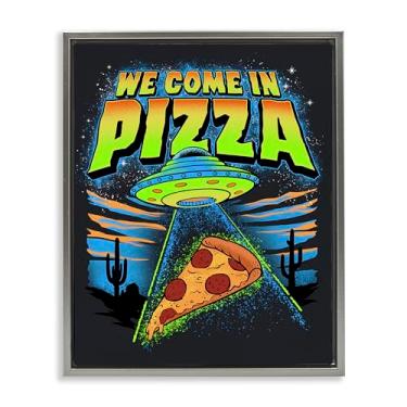 Imagem de Stupell Industries We Come In Pizza Aliens Gray Framed Floater Canvas Wall Art Design por Jedco Brands, Inc., 21 x 17