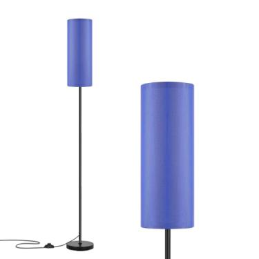 Imagem de FRIDEKO HOME Luminária de chão com sombra azul, design simples com interruptor de pedal, lâmpadas pequenas e altas para sala de estar, quarto, escritório, suporte de canto com lâmpada preta (sem