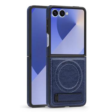Imagem de Lunivop Capa de couro para Samsung Galaxy Z Flip 7 [compatível com carregamento sem fio Magsafe] Suporte magnético Funda para Z Flip 7 Rugged Best Phone Cases Azul