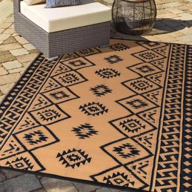 Imagem de Tapete ao ar livre LILIOFFIC Tapetes reversíveis 150x240cm preto e mar