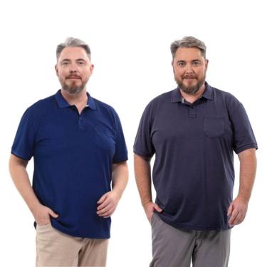 Imagem de Kit 2 Camisa Polo Masculina Plus Size Pique com Bolso Casual