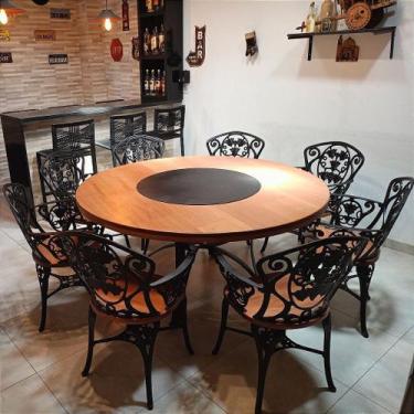 Imagem de Conjunto Mesa Jantar 1,60m Madeira Giratória 8 Cadeiras Aluminio Fundi