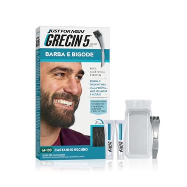 Imagem de Just For Men Grecin 5 Color Gel, Barba e Bigode, Tonalizante que Elimina o Grisalho, Aparência Natural, Cor M100, Castanho Escuro, 28g