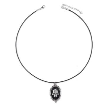 Imagem de OIDIMS Colar com pingente de camafeu de caveira gótica para mulheres e homens, vintage, Victoria, gravado, esqueleto, gargantilha, estilo punk, estilo escuro, festa de Halloween, bijuteria unissex